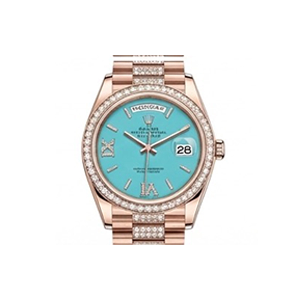 デイデイト 36 128345RBR ターコイズ VI/IXダイヤ ダイヤモンド入りプレジデントブレス