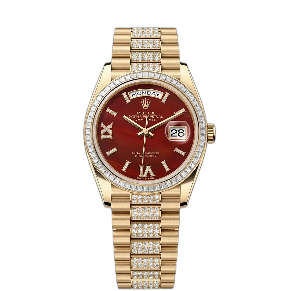 デイデイト 36 128398TBR カーネリアン VI/IXダイヤ ダイヤモンド入りプレジデントブレス