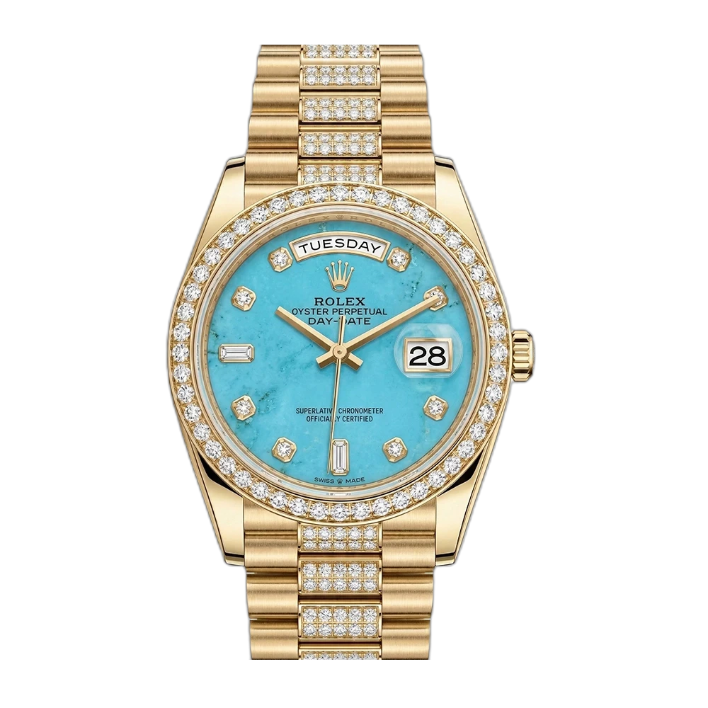 デイデイト 36 128398TBR ターコイズVI/IXダイヤ ダイヤモンド入りプレジデントブレス