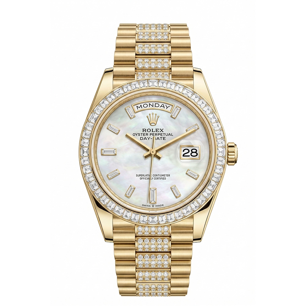 デイデイト 36 128398TBR ホワイトシェル バゲットダイヤ ダイヤモンド入りプレジデントブレス