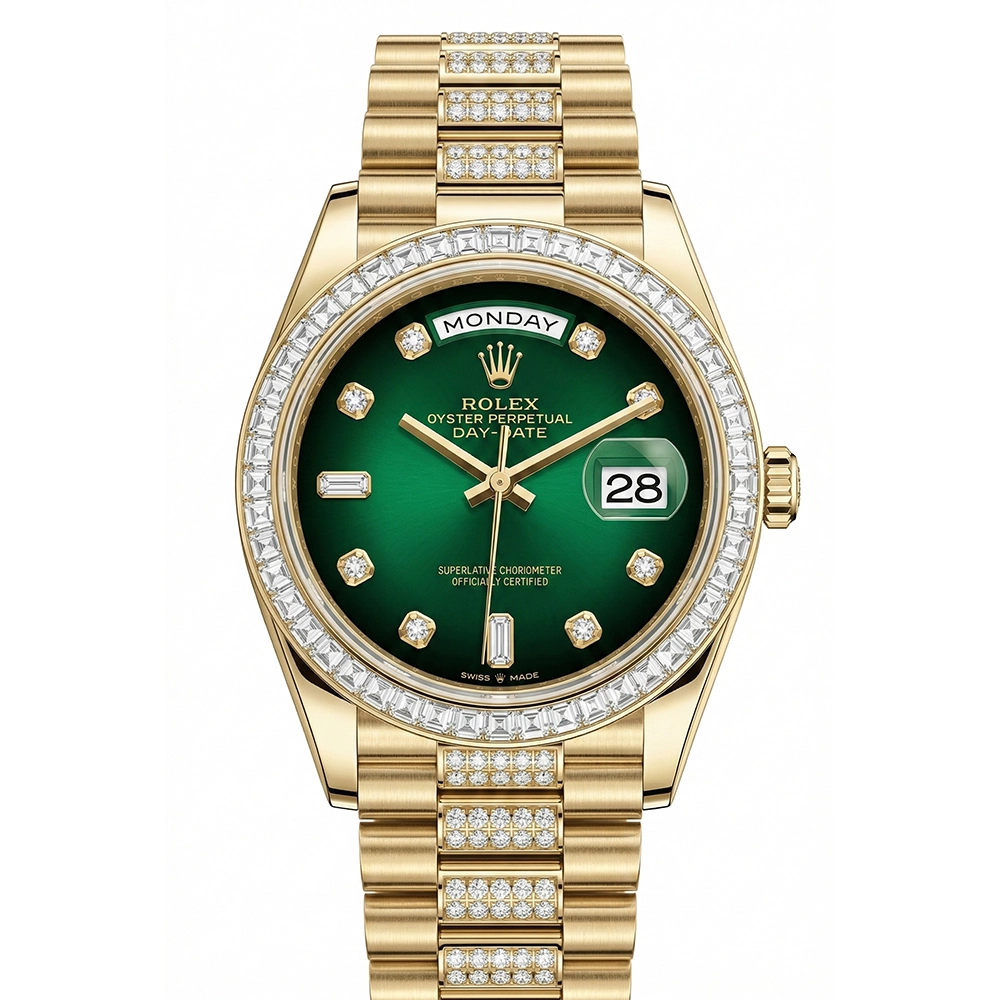 デイデイト 36 128398TBR グリーンオンブレ 10Pダイヤ ダイヤモンド入りプレジデントブレス
