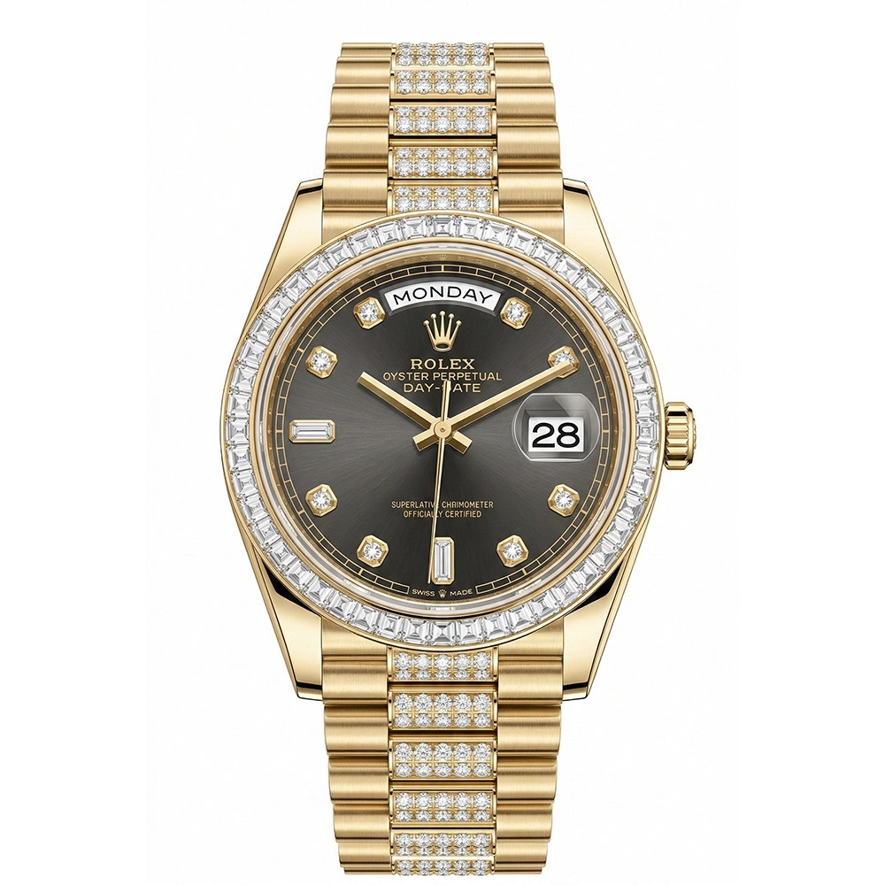 デイデイト 36 128398TBR ダークグレー10Pダイヤ ダイヤモンド入りプレジデントブレス