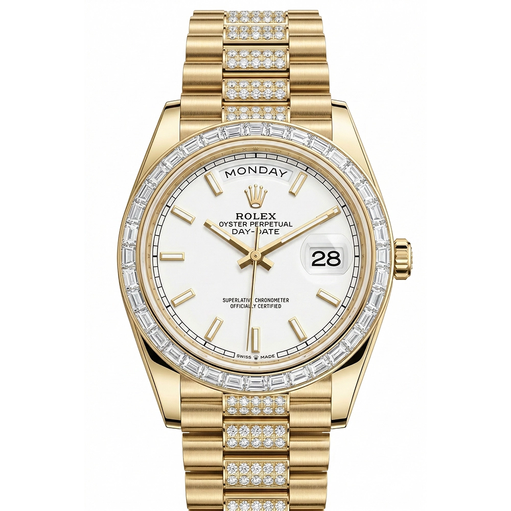 デイデイト 36 128398TBR ホワイト バーインデックス ダイヤモンド入りプレジデントブレス