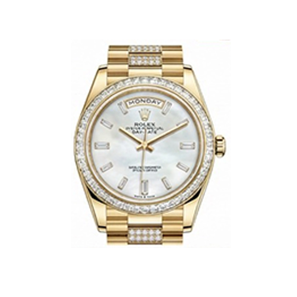 デイデイト 36 128348RBR ホワイトシェル 10Pバゲットダイヤ ダイヤモンド入りプレジデントブレス