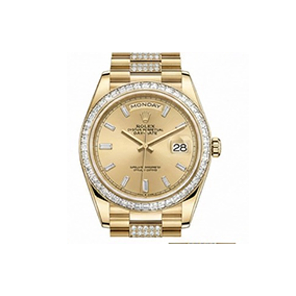 デイデイト 36 128348RBR シャンパン 10Pバゲットダイヤ ダイヤモンド入りプレジデントブレス