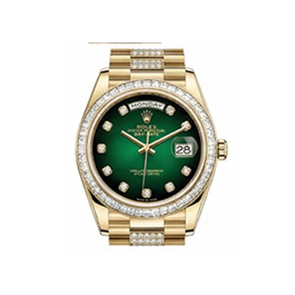 デイデイト 36 128348RBRブライトグリーン 10Pバゲットダイヤ ダイヤモンド入りプレジデントブレス