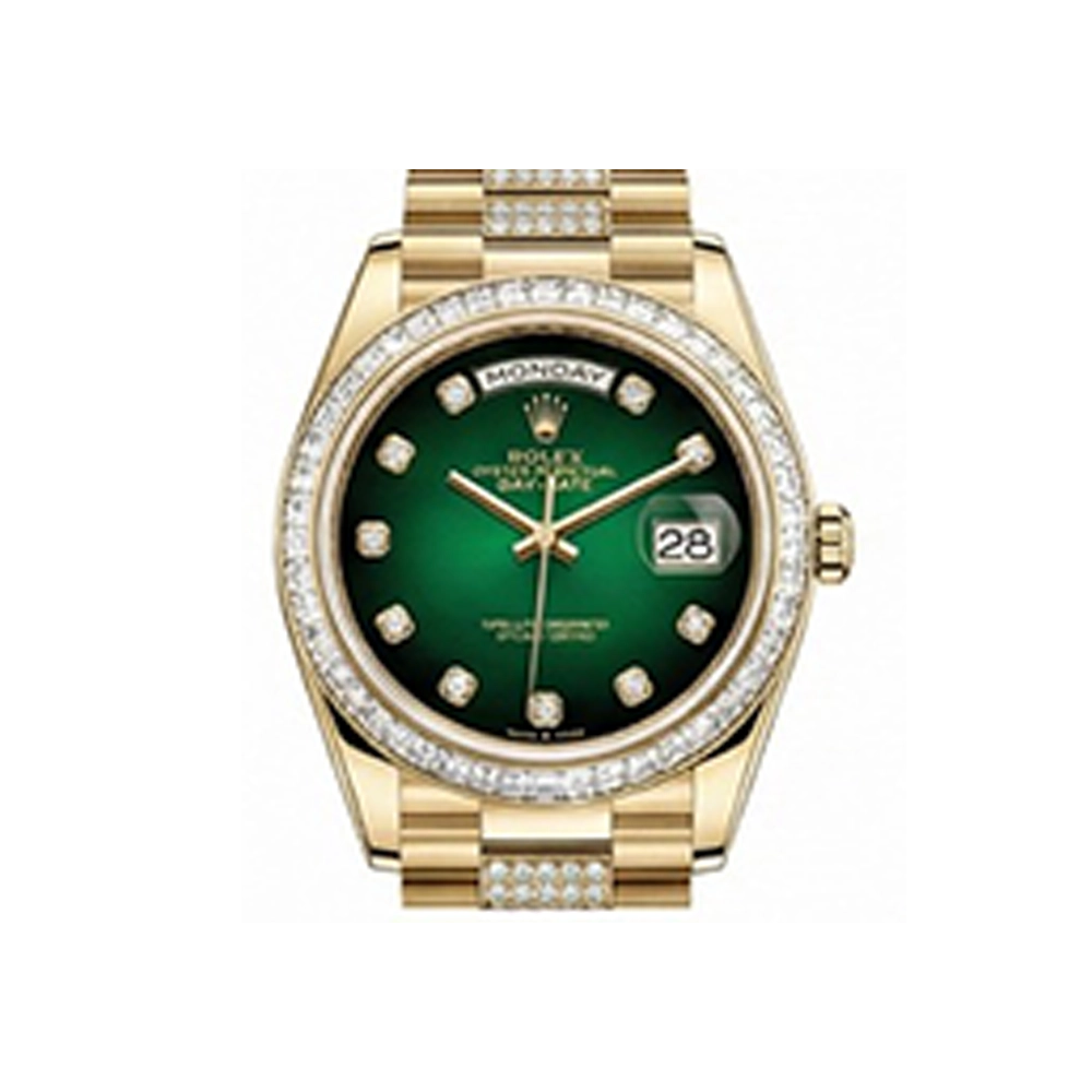 デイデイト 36 128348RBR グリーンオンブレ 10Pダイヤ ダイヤモンド入りプレジデントブレス