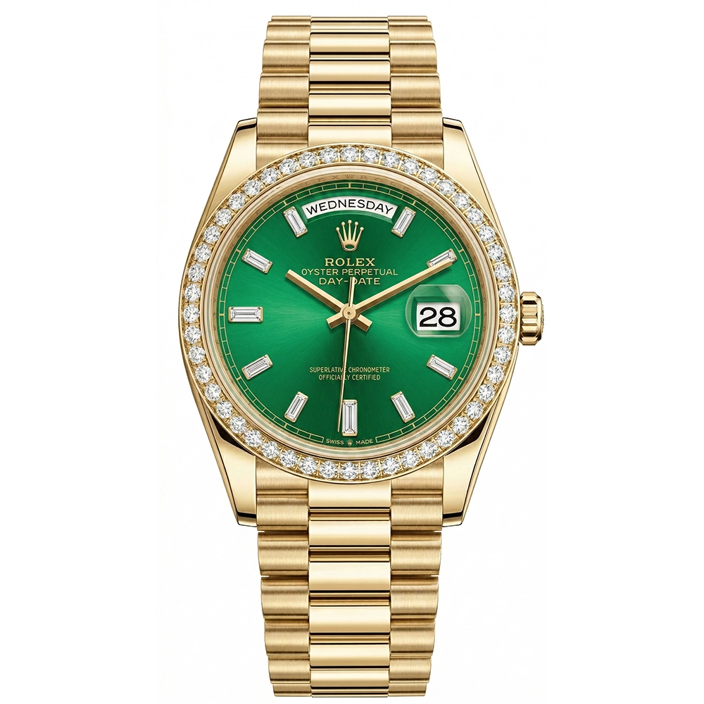 デイデイト 36 128348RBR ブライトグリーン バゲットダイヤ プレジデントブレス