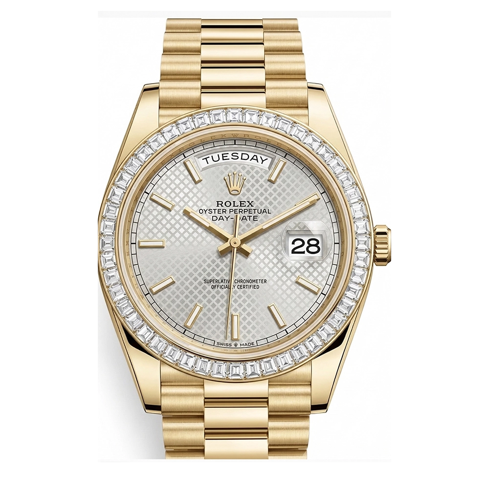 デイデイト 40 228398TBR シルバー 斜め格子モチーフ バーインデックス プレジデントブレス