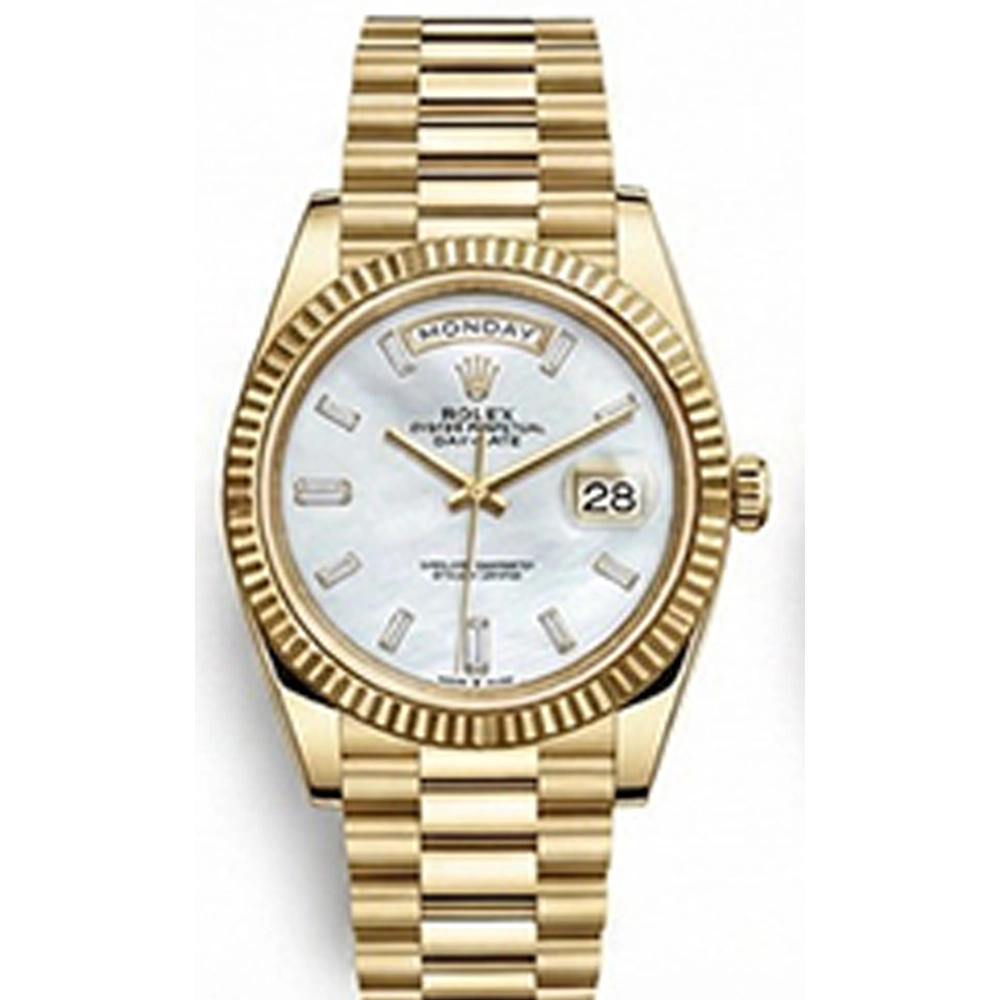 デイデイト 40 228238A ホワイトシェル 10Pバゲットダイヤ インデックスプレジデントブレス