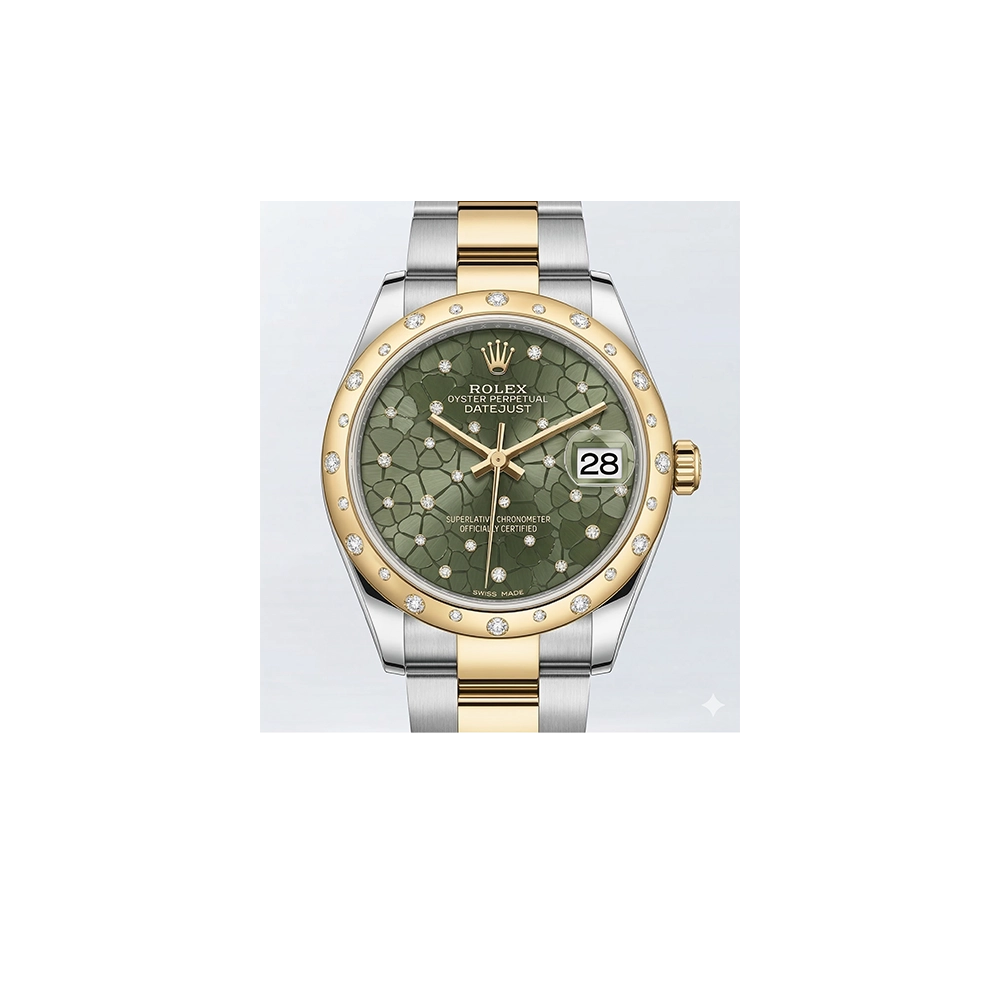 デイトジャスト 31 278343RBR オリーブグリーン ダイヤモンド入りフローラルモチーフ オイスターブレス