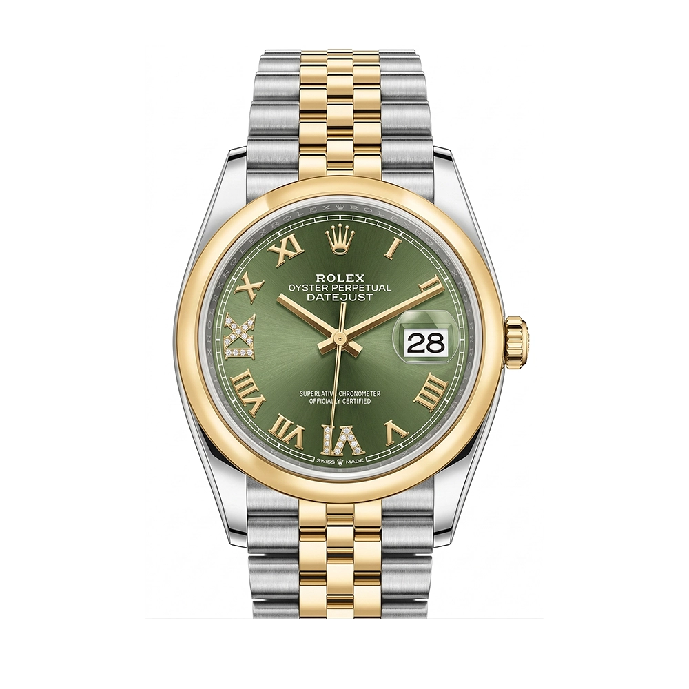 デイトジャスト 36 126203 オリーブグリーン ローマン VI/IXダイヤ ジュビリーブレス