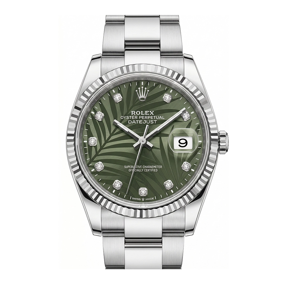 デイトジャスト 126234G オリーブグリーン パームモチーフ 10Pダイヤ オイスターブレス
